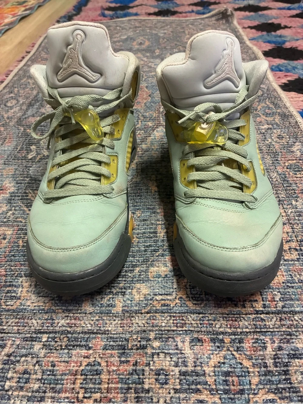 Jordan High-Top Sneakers in Mint Green and Yellow Accents